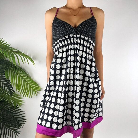 Vintage Y2K Black Polka Dot Strappy Twee Mini Skater Babydoll Mini Dress / XS - Picture 4 of 6